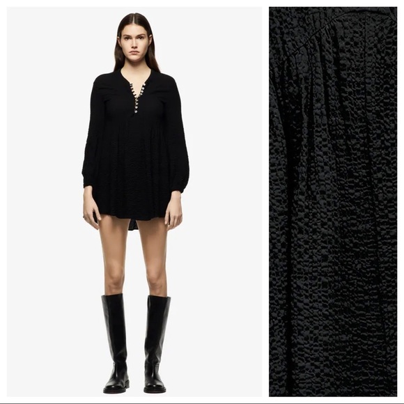 Zara Black Textured Wave Mini Dress - Picture 1 of 9